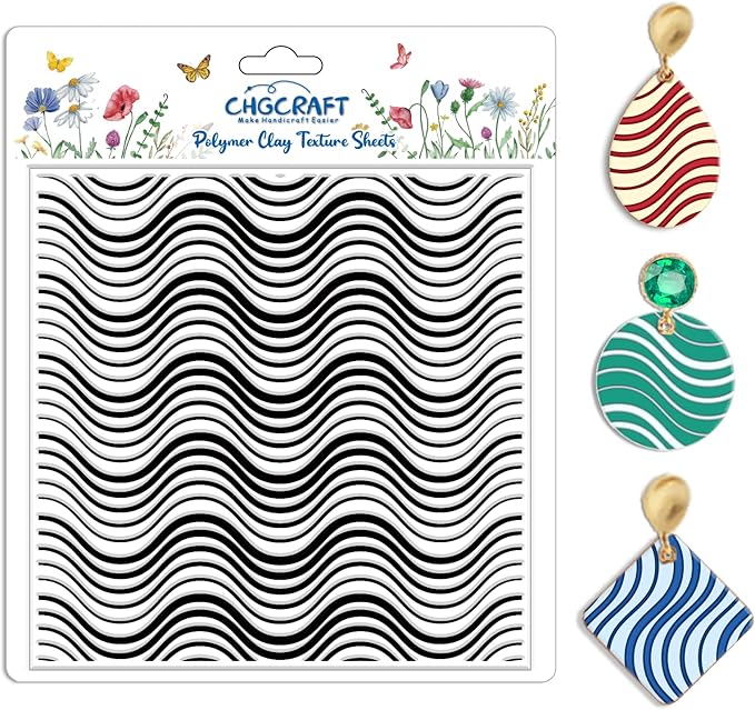 CHGCRAFT Wavy Lines Pattern Polymer Clay Texture Sheet Modern Gradient Art Lines Silicone Texture Mat for Polymer Clay Making Earrings Jewelry DIY Crafts 5.5 × 5.5 Inch