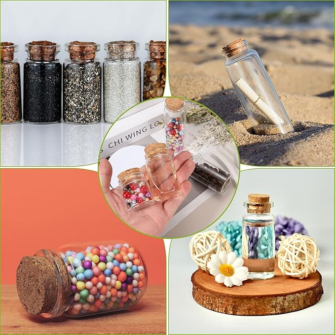 uxcell 6Pcs Mini Glass Bottles with Cork Stoppers, 25ml Small Clear Bottles Glass Empty Jars Vials for DIY Crafts Party Wedding Decor Favors