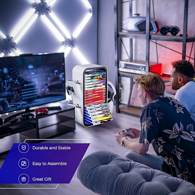 Allnice Universal Game Rack - Stores 19 Games, 4 Controller Holders, Organizes PS5/PS4/Xbox One/360/Series X/S/Switch & More