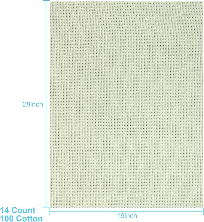 Aida Cloth 14 Count Cross Stitch Fabric,19×28inch (14CT, Light Green)
