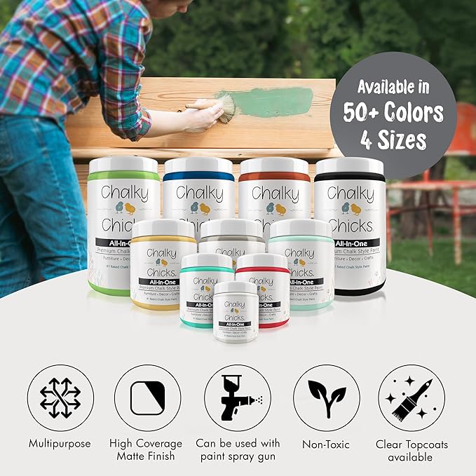 Chalky Chicks All-in-One Chalk Paint for Furniture or Cabinet - 8Fl Oz - Matte Finish Nailed It (Blueish Gray) for Metal, Wood Furniture Paint - No Sanding All-in-One for Home Decor & Crafts, USA Made