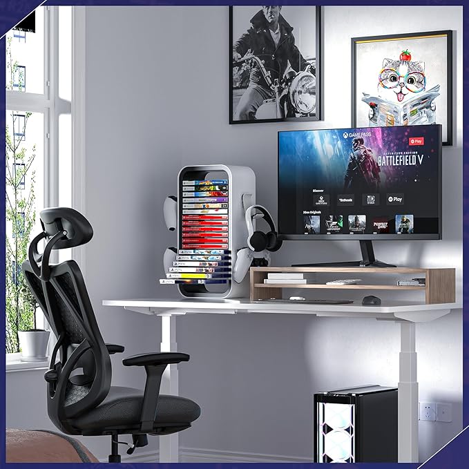 Allnice Universal Game Rack - Stores 19 Games, 4 Controller Holders, Organizes PS5/PS4/Xbox One/360/Series X/S/Switch & More