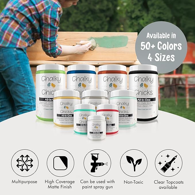Chalky Chicks All-in-One Chalk Paint for Furniture or Cabinet - 4 Fl Oz - Matte Finish Overcast (Blue Gray) for Metal, Wood Furniture Paint - No Sanding All-in-One for Home Decor & Crafts, USA Made