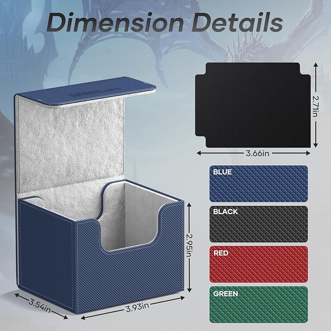 Mlikero Card Deck Box, Commander Deck Box Holds 100+ Double-Sleeved Cards with Divider, Leather Magnetic Closure Card Box Fit for MTG, TCG (Blue)