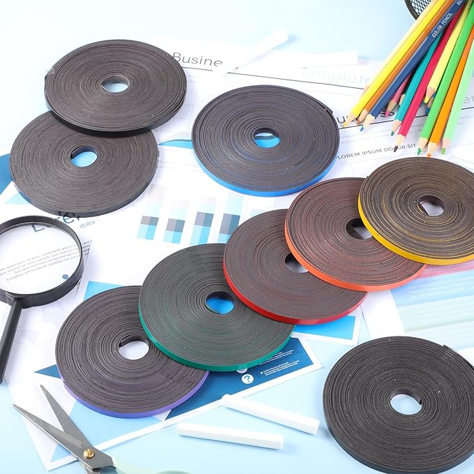 Magnetic Tape Roll Thin Strips, 0.39 Inch x 66 Feet Magnetic Board Dividers Whiteboard Graphic Decorative Tape Marking Line for Classroom Office Art Accessories(Orange)