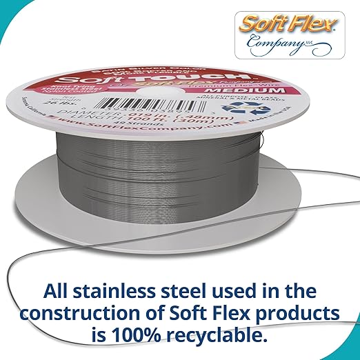 Soft Flex 49 Strand Stringing Wire - Flexible Braided - Medium 0.19 Diameter - Jewelry Making Bead Wire - Satin Silver