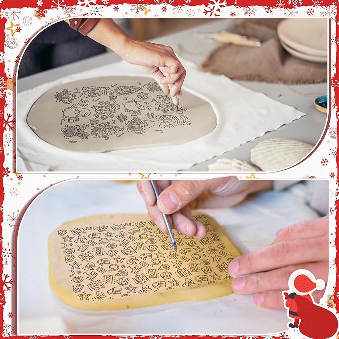 12 Pcs Christmas Polymer Clay Texture Sheets - Cute Texture Mat for Embossing, DIY Tools for Snowman Elf Clay Earring Jewelry Making