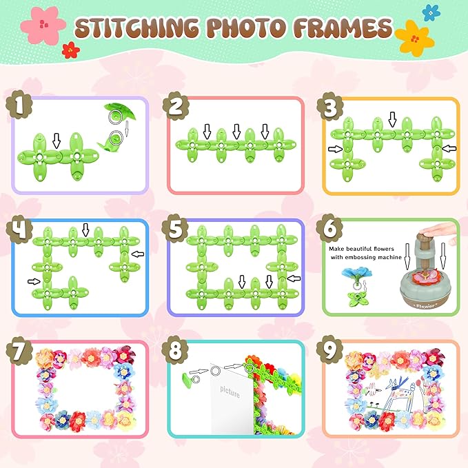 GirlsHome 300+PCS Fabric Flower Bouquets Toys, DIY Flower Crafts Kits for Kids, Arts and Crafts for Kids Ages 6-8 Girls, Build Flower Bouquet, STEM Educational Toy Preschool Gifts (Green Brown)
