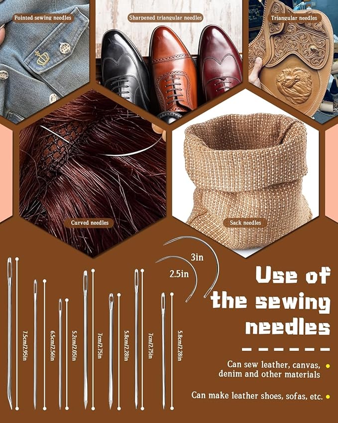 DIUDUS 218 Yards Waxed Thread, Upholstery Thread Heavy Duty for Hand Sewing with Heavy Duty Sewing Needles, Leather Repair kit for Furniture Shoes Bags Sofa (Light Gray)