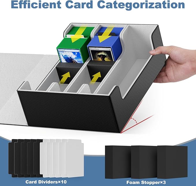 Mlikero Card Deck Case for Trading Cards 1800+, Trading Card Storage Box with 10 Dividers and 3 Foam Stoppers, Leather Magnetic Closure Commander Deck Box Fit for YuGiOh, MTG and Sport Cards