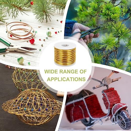 MECCANIXITY 9 Gauge Anodized Aluminum Craft Wire Bendable Bonsai Training Wire 56 Feet 3mm for Sculpting Crafts Wreath Floral Beading Jewelry Making, Gold Tone