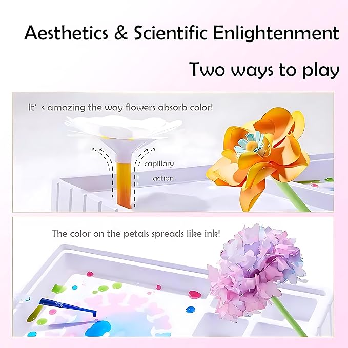 Science Craft Kit: Color Mixing & Dyeing Paper Flower Bouquet for Adults, Teens & Kids 8-12. Handmade Craft for Women's Group Activities & Stem Family Fun, Gift for Birthday Christmas, (Pink Florist)