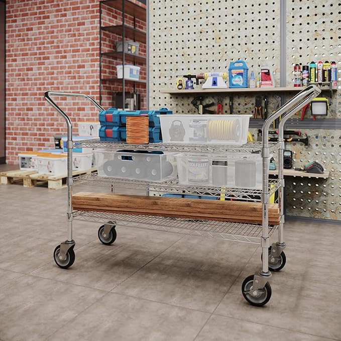 18" W x 42" L x 36" H Chrome Heavy Duty Utility Cart | 3-Tier | NSF Commercial Storage Rack Mobile Unit | Storage and Mobility Solution for Your Business