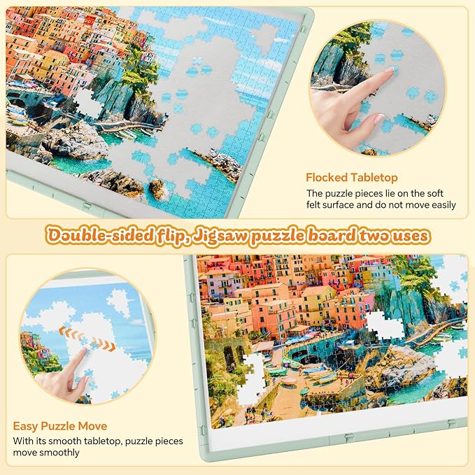 1000 Pieces Rotating Plastic Puzzle Board 3-in-1 Double-Sided/Tilting/Rotating, Portable Table 31.93"x24.06" Spinning Jigsaw Puzzle Table with Cover Lazy Susan Gift for Seniors Adults and Kids