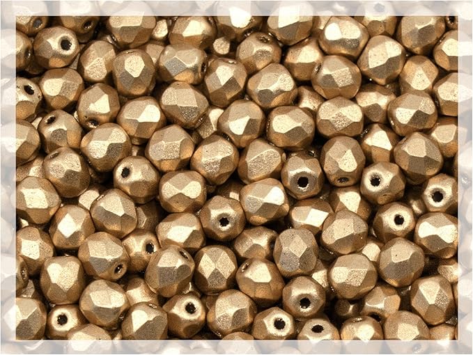 1.8 oz (50g, Approx. 600pcs) Faceted Fire Polished Pressed Czech Glass Beads 4mm (0.16in), Aztec Pale Gold - 01710