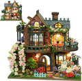 DIY Miniature House Kit - DIY Mini House Building Kit - Wooden Dollhouse Miniature Kit -Tiny Garden House Diorama Building Kits with Light - 3D Puzzle Adult Craft Unique Gift