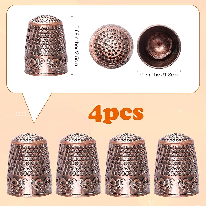 4Pack Thimbles for Hand Sewing, Sewing Thimble Hand-Working Sewing Thimble Finger Protector (Rose)