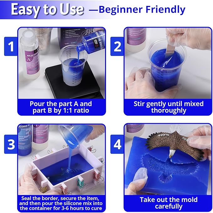 LET'S RESIN Silicone Molds Making Kit 30A, Blue Silicone for Making 2 Part Molds, Liquid Silicone Rubber Mixing Ratio 1:1 - Ideal for Resin Molds, 3D Molds DIY Making (20.8oz)