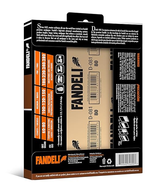 Fandeli | Multi-Purpose Sanding Paper | Assorted Grits (80,120,220) | 25 Sheets of 9'' x 11'' | Perfect for Sanding Metal and Sanding Wood | Hand Sanding | Orbital Sanders