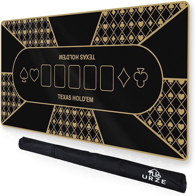 Poker Table Top - Foldable 70" x 35" Texas Hold'em Poker Mat with Non-Slip Backing and Zipper Carrying Bag - Waterproof and Portable Casino Table Topper Card Mat for Home Game Nights Up to 10 Players