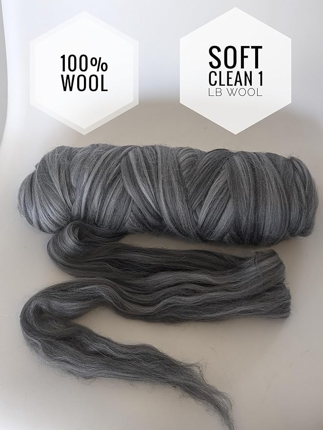 Multi Colored Natural Wool roving 1 lb. Best Wool for Needle Felting, Wet Felting, handcrafts and Spinning. (Midnight black1lb)