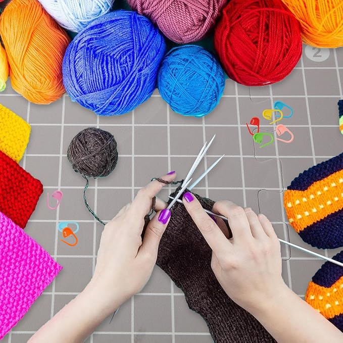MEVOME Blocking Mats for Knitting with 20pcs Knitting Blockers 200 T-pins 104 Locking Stitch Markers, Extra Thick Block Boards with Grids Storage Bag for Needlepoint Crochet - Pack of 9 (Gray)