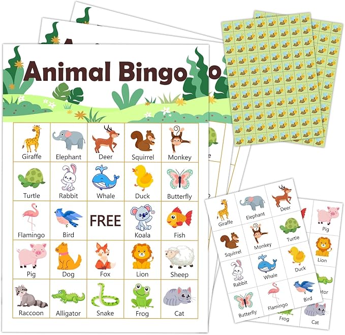 Jungle Animal Party Bingo Game Cards(24 Players), Gender Reveal Themed Bingo Card for Family Friend Adult, Large Group Holiday Neutral Gender Reveal Party Activity Favor Decoration Supplies -010