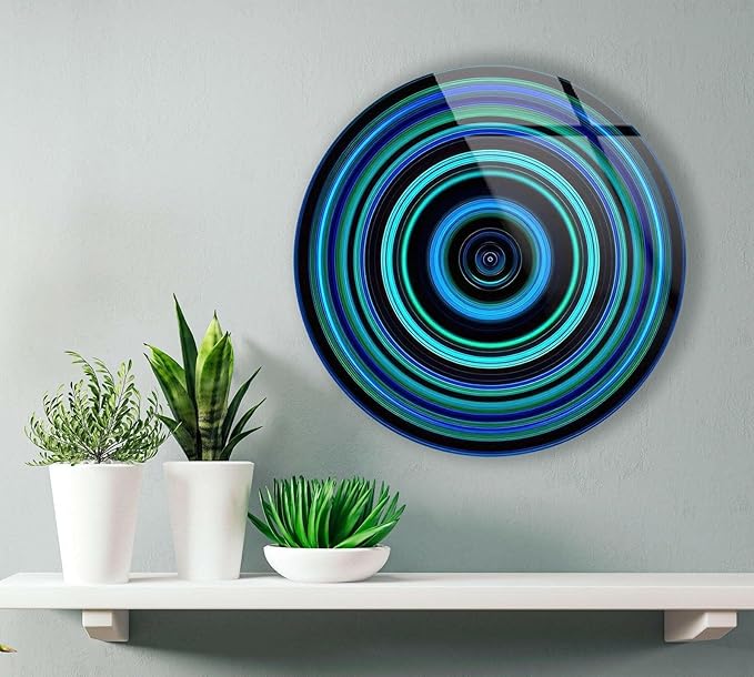 My Photostation.com 27.5''(70cm) Diameter Blue and Green Round Glass Wall Art Tempered Glass Printing Wall Decor Large Wall Art Wall Hangings