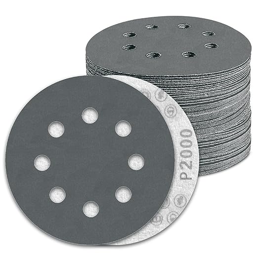 100 Pcs 5 inch Wet Dry Sanding Discs Grit 2000 Hook and Loop 8 Hole Silicon Carbide Orbital Sander Sandpaper