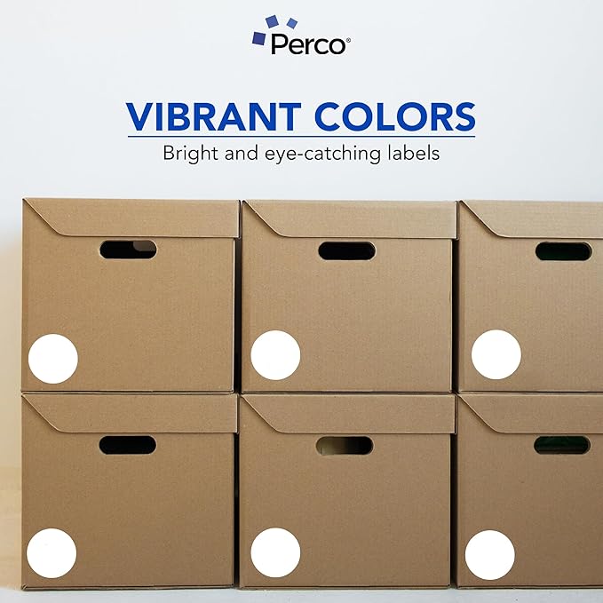 Perco White 3-Inch Round Circle Dot Sticker Labels with Easy Peel Perforation - 500 Labels per Roll - Strong Adhesion, Vibrant Colors for Organizing, Crafting & More - Made in USA