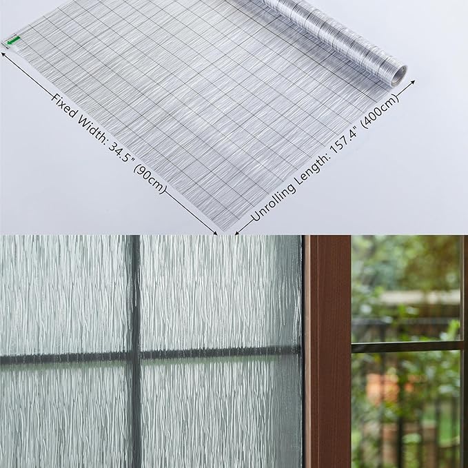 VELIMAX Frosted Window Privacy Film Non Adhesive Window Cling Removable Glass Covering Clear Water Opaque Window Film for Home Anti UV 35.4x157.4 inches
