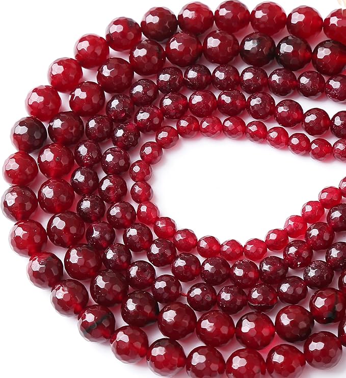 45pcs 8mm Faceted Red Jade Gemstone Beads Natural Stone Round Loose Spacer Beads for Jewelry Making DIY Bracelet Necklace 1 Strand 15inch