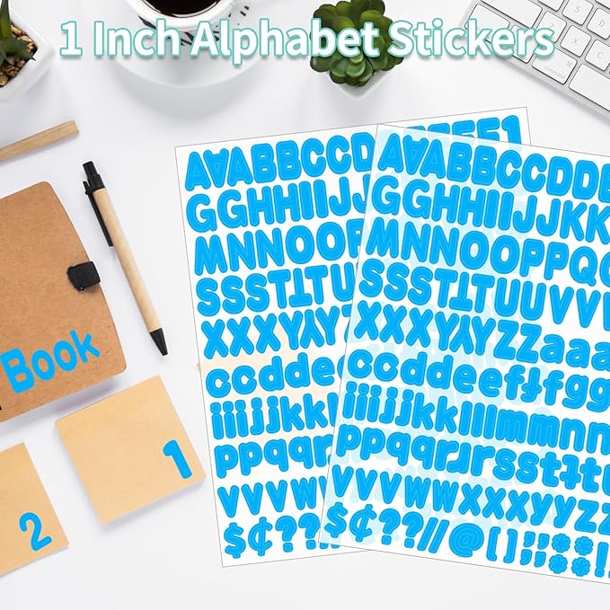 Alphabet Stickers, 1'' Inch 12 Sheets Light Blue Letter Stickers, Self-Adhesive Vinyl Mailbox Numbers, Letters for Bulletin Boards, Classroom & Home Decor