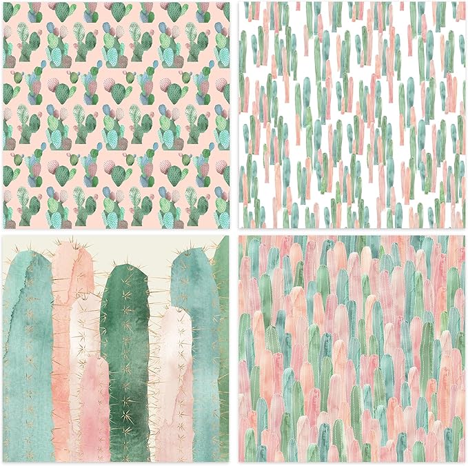 48 Sheets 24 Designs Scrapbook Paper Pad, 6"×6" Single-Sided Decopodge Craft Cardstock Paper,Scrapbooking DIY Decorative Background Cardmaking Supplies.Cactus&Cartoon