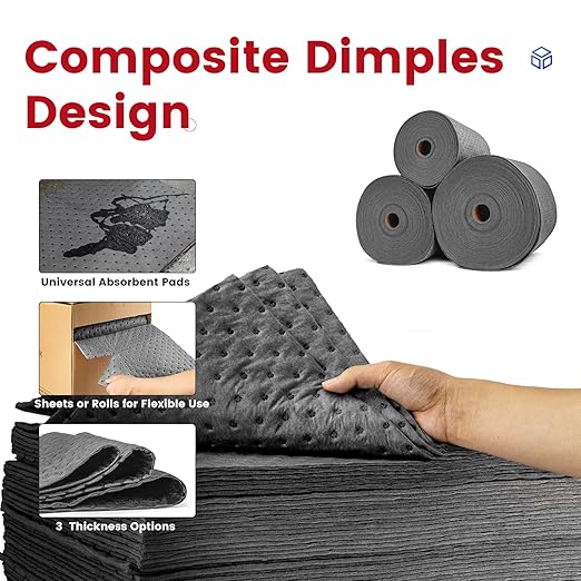 Universal Absorbent Pads Roll | 16"x20" Water Absorbent Mat 100-Pack | Industrial Spill Control for Liquids Leak(24 Gal/Box) | Oil Absorbing Rolls
