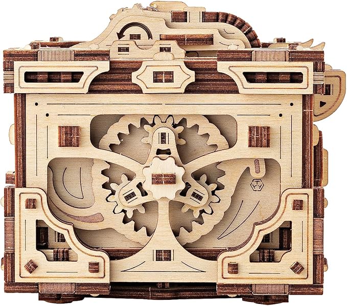 Wood Trick Enigma Chest Lock Puzzle Box Wooden 3D Puzzles for Adults to Build - Engineering DIY Project Mechanical Model Kits for Adults Wooden Models
