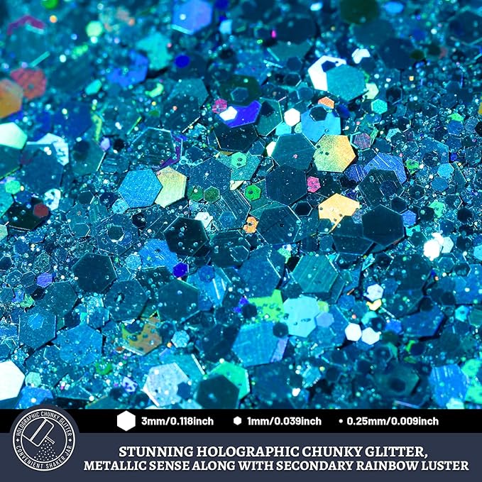 LEOBRO Blue Glitter, 160G/5.64OZ Holographic Chunky Glitter for Crafts, Resin, Body Nail, DIY Decorations, Light Blue