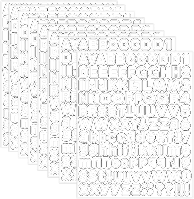 Starboling White Alphabet Stickers, 1/2 inch, 10 Sheets, Self-Adhesive Vinyl, Minimalist Style, Perfect for Labels & Decor
