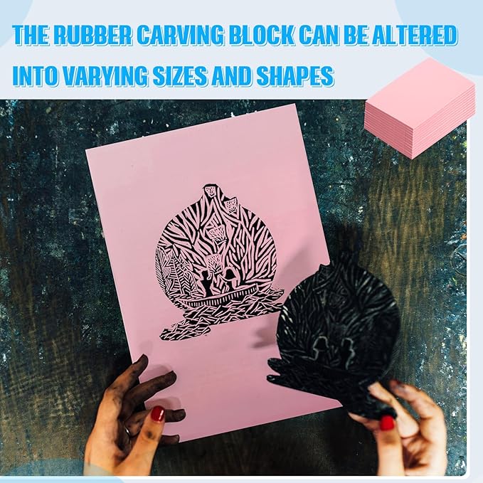 4 Pcs 4" x6“ Pink Rubber Art Soft Linoleum Carving Block, Rubber Crafts Linocut Block for Printmaking,Stamp Carving Block