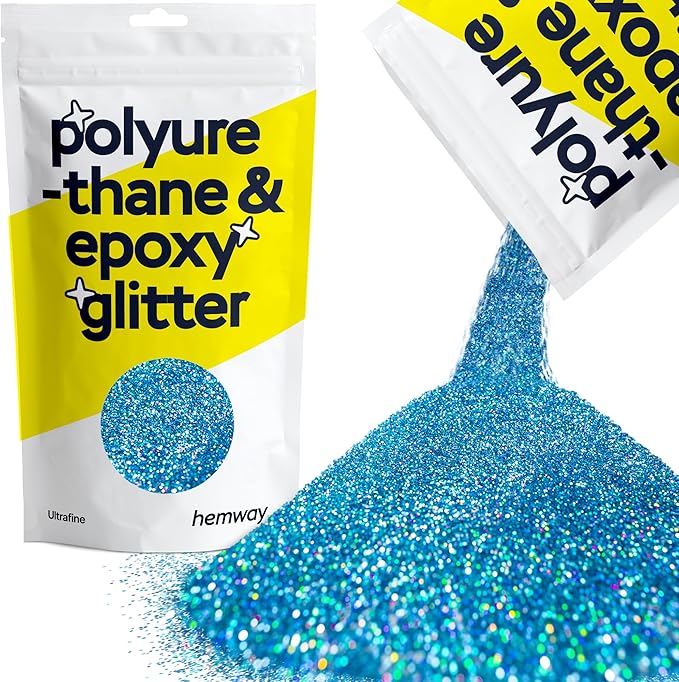 Hemway Polyurethane & Epoxy Resin Glitter 100g / 3.5oz Metallic Crystal Flake Additive for Flooring Jewelry Tumblers Glass Pigment - Ultrafine (1/128" 0.008" 0.2mm) - Ocean Blue Holographic