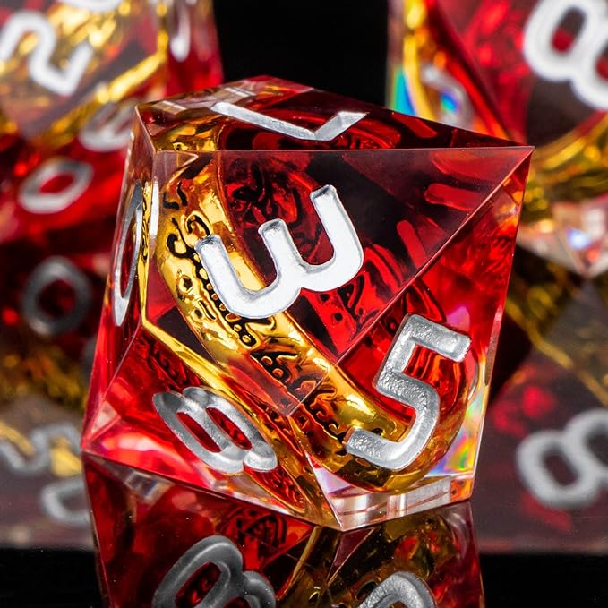 OUKELANWO Magic Lord Rings DND Dice Set with Box, 7Pcs Resin LOTR D&D Dice Set for Role Playing Game, Red Dungeons Dragons D and D Sharp Edge Dice D20 D12 D10 D8 D6 D4