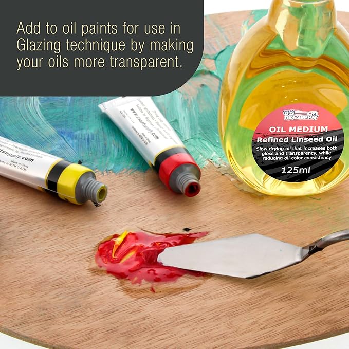 U.S. Art Supply Refined Linseed Oil, 125ml / 4.2 Fluid Ounce Container