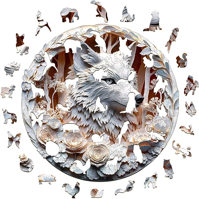 Wooden Puzzles Adults, 3D Wolf Wooden Puzzles 100 Pieces, Unique Animal Shaped Wood Challenging Jigsaw Puzzles Gifts for Adults, 8.5x8.5in