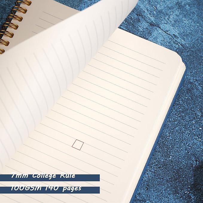 Spiral Notebook for Women, Durable A5 Leather Hardcover Notebooks, 140 Lined Pages, Cute Notebooks for Perfect Supplies at School, 8.3 x 6.2 in