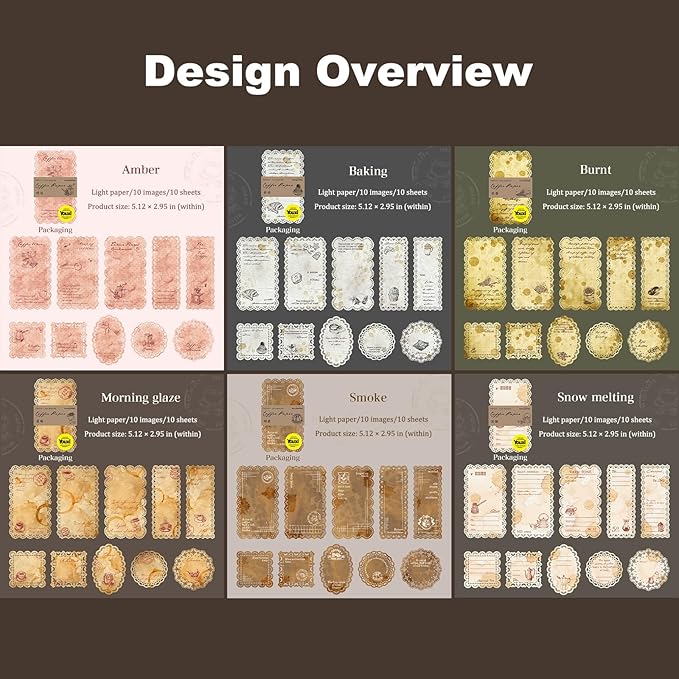 Coffee-Themed Lace Paper Set, 60 PCS Retro Lightweight Journaling Paper for Scrapbooking, DIY Crafts, Card Making, and Planners