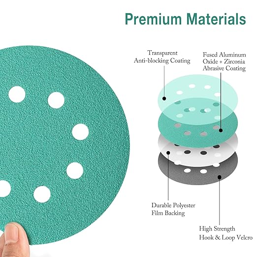 5-Inch 8-Hole Wet Dry Sanding Discs 220 Grit, Polyester Film Backed Heavy-Duty Hook and Loop Sandpaper for Random Orbital Sander, 50-Pack