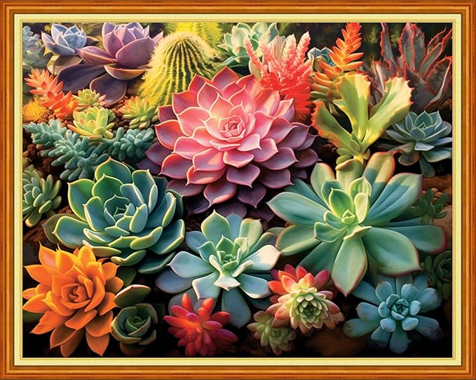 DMCVIVR Stamped Cross Stitch Kits for Adults Beginners Embroidery Kits 11CT Needlepoint Kits Cross Stitch Patterns Embroidery Patterns-Succulent Plants 16x20 inch