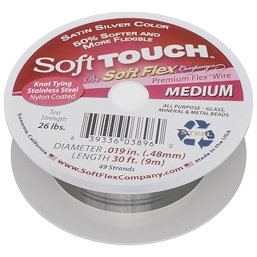 Soft Flex 49 Strand Stringing Wire - Flexible Braided - Medium 0.19 Diameter - Jewelry Making Bead Wire - Satin Silver