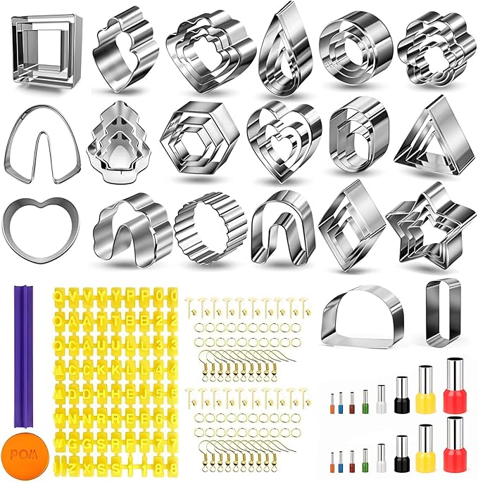 Polymer Clay Cutters for Earring Making 181pcs Clay Tools Set with 44 Shapes Stainless Steel Clay Earrings Cutters 16 Circle Shape Cutters 1 Clay Letter Stamp 120 Jewelry Accessories