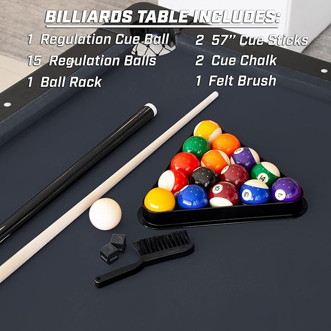 GoSports 6, 7, or 8 ft Billiards Tables - No Assembly, Choose Your Color - Portable Pool Table Includes Full Set of Balls, 2 Cue Sticks, Chalk and Felt Brush
